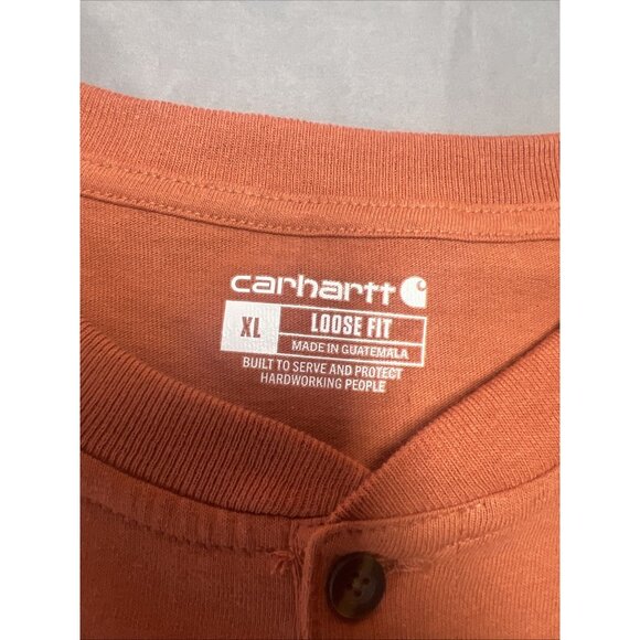 Carhartt Loose Fit Pocketed Tee 1/4 Button Men's Size 2XL Orange Cotton Shrt Slv - Picture 2 of 16
